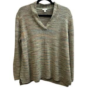 J Jill Marled Knit V Neck Sweater Rainbow Multicolor Women's Large Pullover